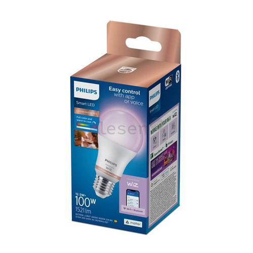 אריזת נורת LED חכמה צבעונית Philips Smart LED A60 E27 RGB 100W – נורה עוצמתית עם מיליוני צבעים ושליטה באפליקציה