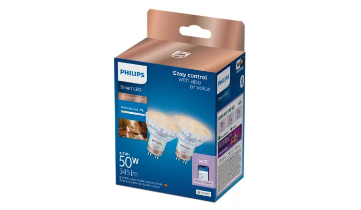 אריזת מארז זוגי נורות ספוט חכמות Philips Smart LED PAR16 GU10 – עם לבן מתכוונן ושליטה באפליקציה
