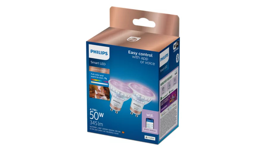 אריזת מארז זוגי נורות ספוט חכמות צבעוניות Philips Smart LED PAR16 GU10 RGB – עם מיליוני צבעים ושליטה באפליקציה
