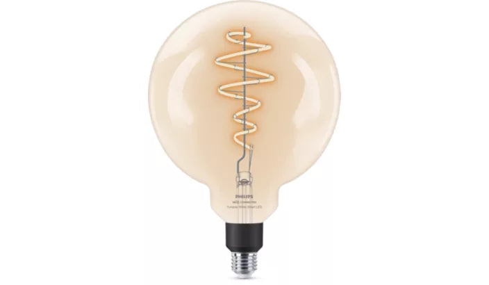 נורת פילמנט חכמה Philips Smart LED Globe G200 E27 40W – נורת כדור ענק שקופה בגוון ענבר עם לבן מתכוונן
