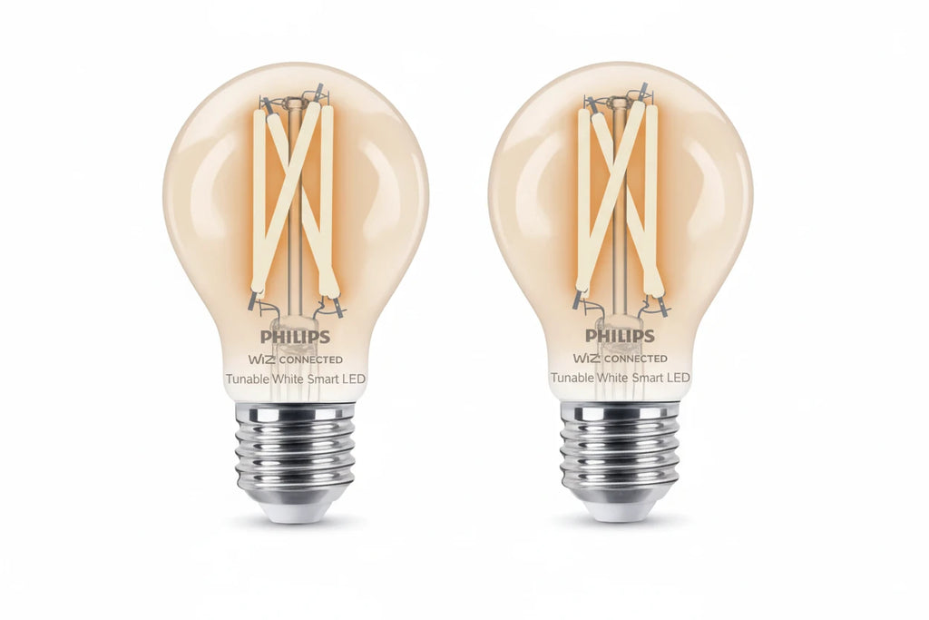 נורת פילמנט חכמה Philips Smart LED A60 E27 60W שקופה - מארז זוגי עם לבן מתכוונן