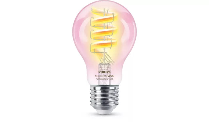 נורת פילמנט חכמה צבעונית Philips Smart LED A60 E27 RGB 40W – נורה שקופה בסגנון רטרו עם מיליוני צבעים